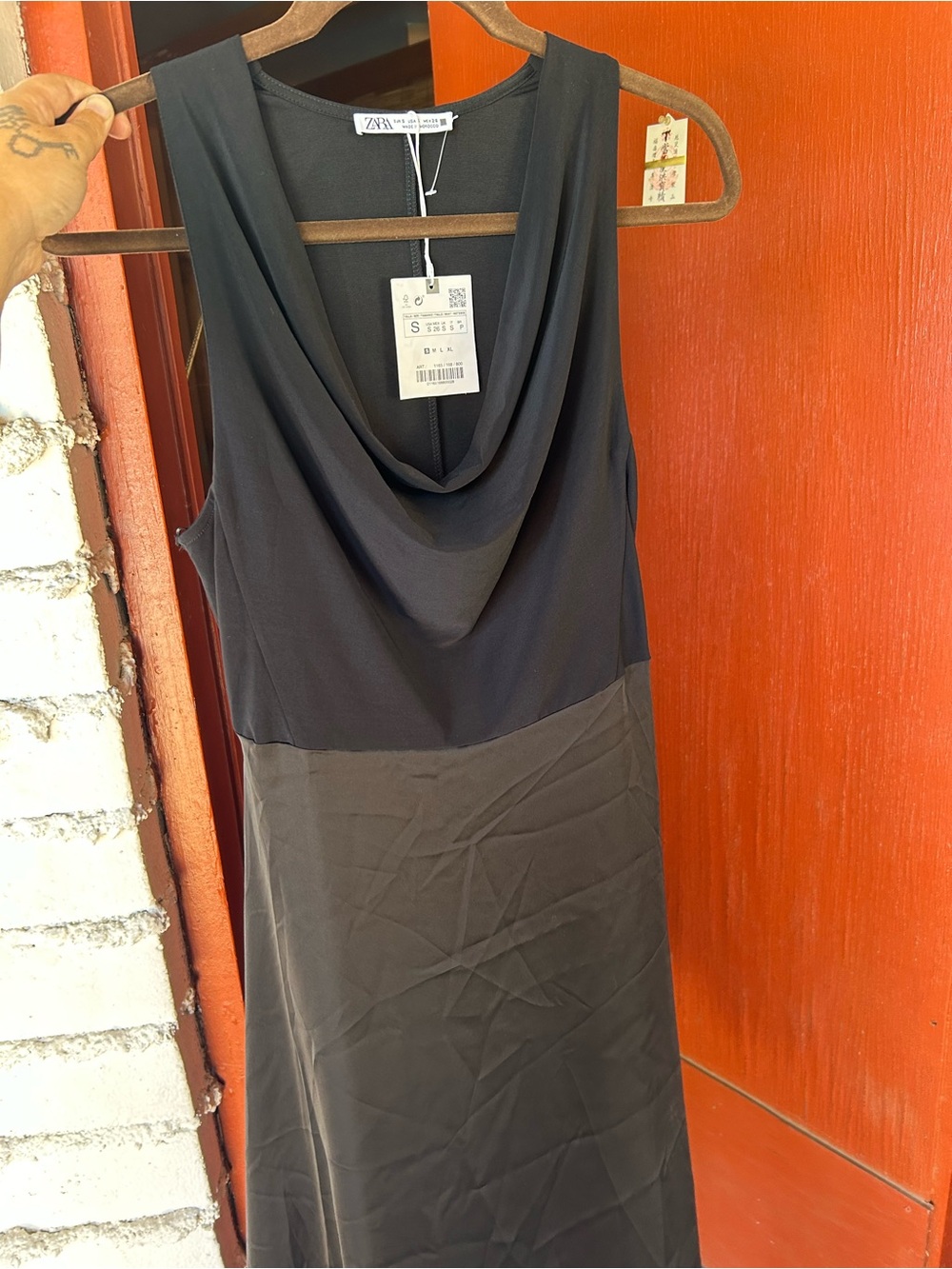 Zara Black Sleeveless Cowl Midi Dress